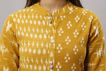 Women's  yellow Cotton Slub Ikat Printed Straight Kurta 4