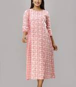 Women's  Pink Cotton Geometric Printed A-line Kurta