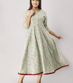 Women's  green Cotton Floral Printed Anarkali Kurta