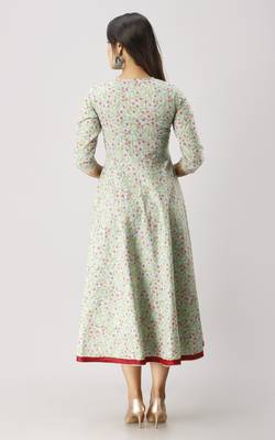 Women's  green Cotton Floral Printed Anarkali Kurta 2