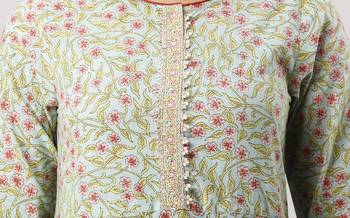 Women's  green Cotton Floral Printed Anarkali Kurta 5