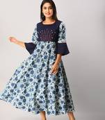 Women's  blue Cotton Flex & Cotton Floral Printed Anarkali Kurta