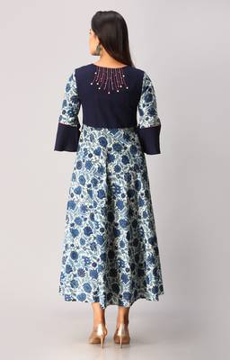 Women's  blue Cotton Flex & Cotton Floral Printed Anarkali Kurta 2