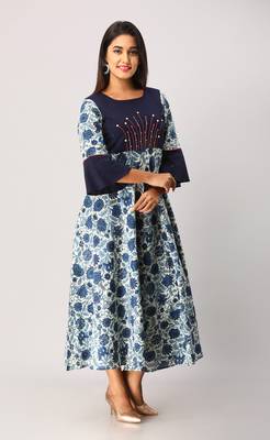 Women's  blue Cotton Flex & Cotton Floral Printed Anarkali Kurta 3