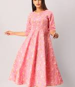 Women's  Pink Cotton Floral Printed Anarkali Kurta