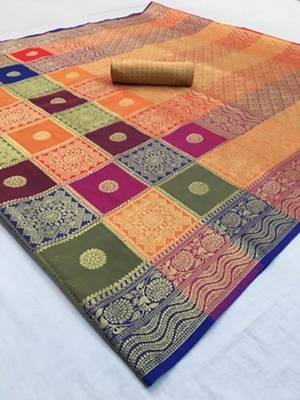 Multicolor woven silk saree with blouse 3