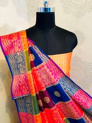 Multicolor woven silk saree with blouse 1
