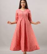 Women's  orange Cotton Gold Printed Anarkali Kurta