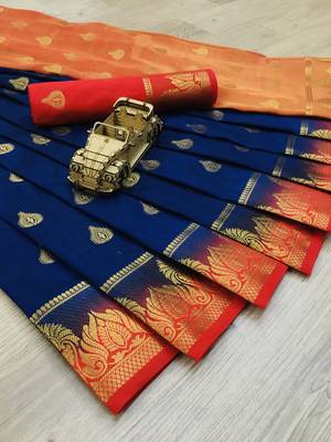 Navy blue woven silk saree with blouse 1