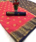 Pink woven silk saree with blouse