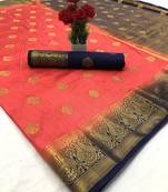 Peach woven silk saree with blouse