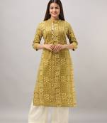 Women's  green Cotton Geometric Printed Straight Kurta