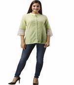 Women's green Cotton Slub Solid Regular Fit Shirt