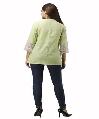 Women's green Cotton Slub Solid Regular Fit Shirt 4