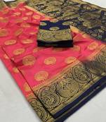 Navy blue woven silk saree with blouse