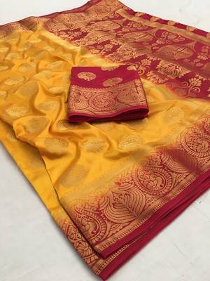 Yellow woven silk saree with blouse 1