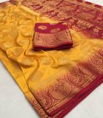 Yellow woven silk saree with blouse