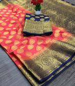 Peach woven silk saree with blouse