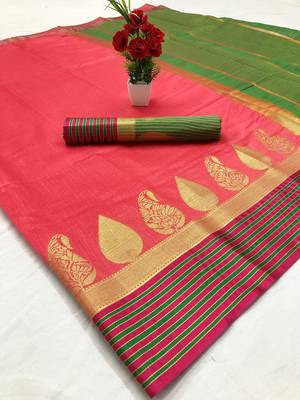 Pink woven silk saree with blouse 1