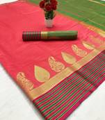 Pink woven silk saree with blouse