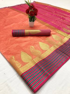 Peach woven silk saree with blouse 1