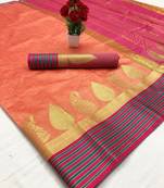 Peach woven silk saree with blouse