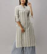 Women's Cotton Flex Geometric Printed Straight Blue Kurta Palazzo Set