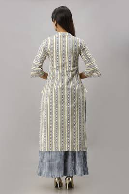 Women's Cotton Flex Geometric Printed Straight Blue Kurta Palazzo Set 3