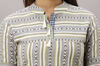 Women's Cotton Flex Geometric Printed Straight Blue Kurta Palazzo Set 5