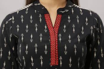 Women's Cotton Flex Ikat Printed Straight Black Kurta Palazzo Set 4
