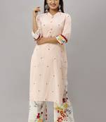 Women's Cotton Printed Straight Peach Kurta Palazzo Set