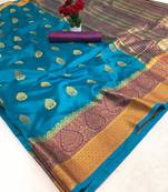 Sky blue woven silk saree with blouse