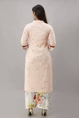 Women's Cotton Printed Straight Peach Kurta Palazzo Set 2