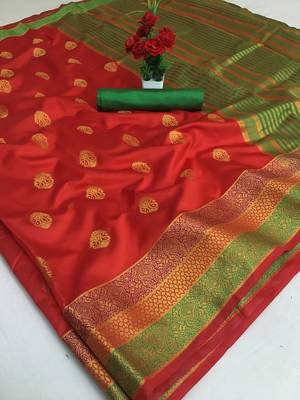 Red woven silk saree with blouse 1