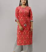 Women's Cotton Buta Printed Straight Coral Kurta Palazzo Set