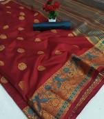 Maroon woven silk saree with blouse