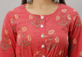 Women's Cotton Buta Printed Straight Coral Kurta Palazzo Set 4
