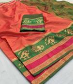 Peach woven silk saree with blouse