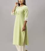 Women's Cotton Slub Solid Straight Pastel Green Kurta Palazzo Set