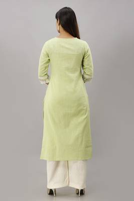 Women's Cotton Slub Solid Straight Pastel Green Kurta Palazzo Set 2