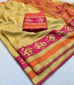Cream woven silk saree with blouse