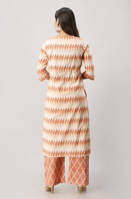 Women's Cotton Tye Dye Printed Straight Coral Kurta Palazzo Set 2
