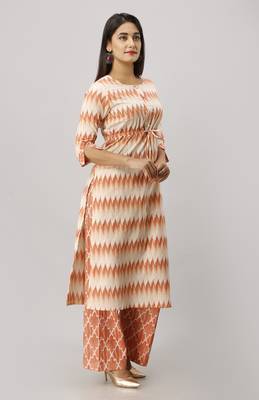 Women's Cotton Tye Dye Printed Straight Coral Kurta Palazzo Set 1