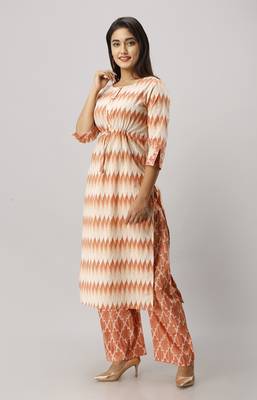 Women's Cotton Tye Dye Printed Straight Coral Kurta Palazzo Set 3
