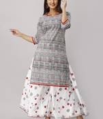 Women's Cotton Printed Straight Black & White Kurta Palazzo Set