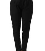 Women's Black Cotton Slub Solid Straight Trouser Pant