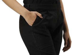 Women's Black Cotton Slub Solid Straight Trouser Pant 4