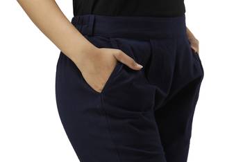 Women's blue Cotton Slub Solid Straight Trouser Pant 4
