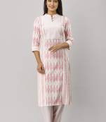 Women's Cotton Ikat Printed Straight Pink Kurta Palazzo Set
