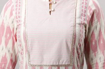 Women's Cotton Ikat Printed Straight Pink Kurta Palazzo Set 5
